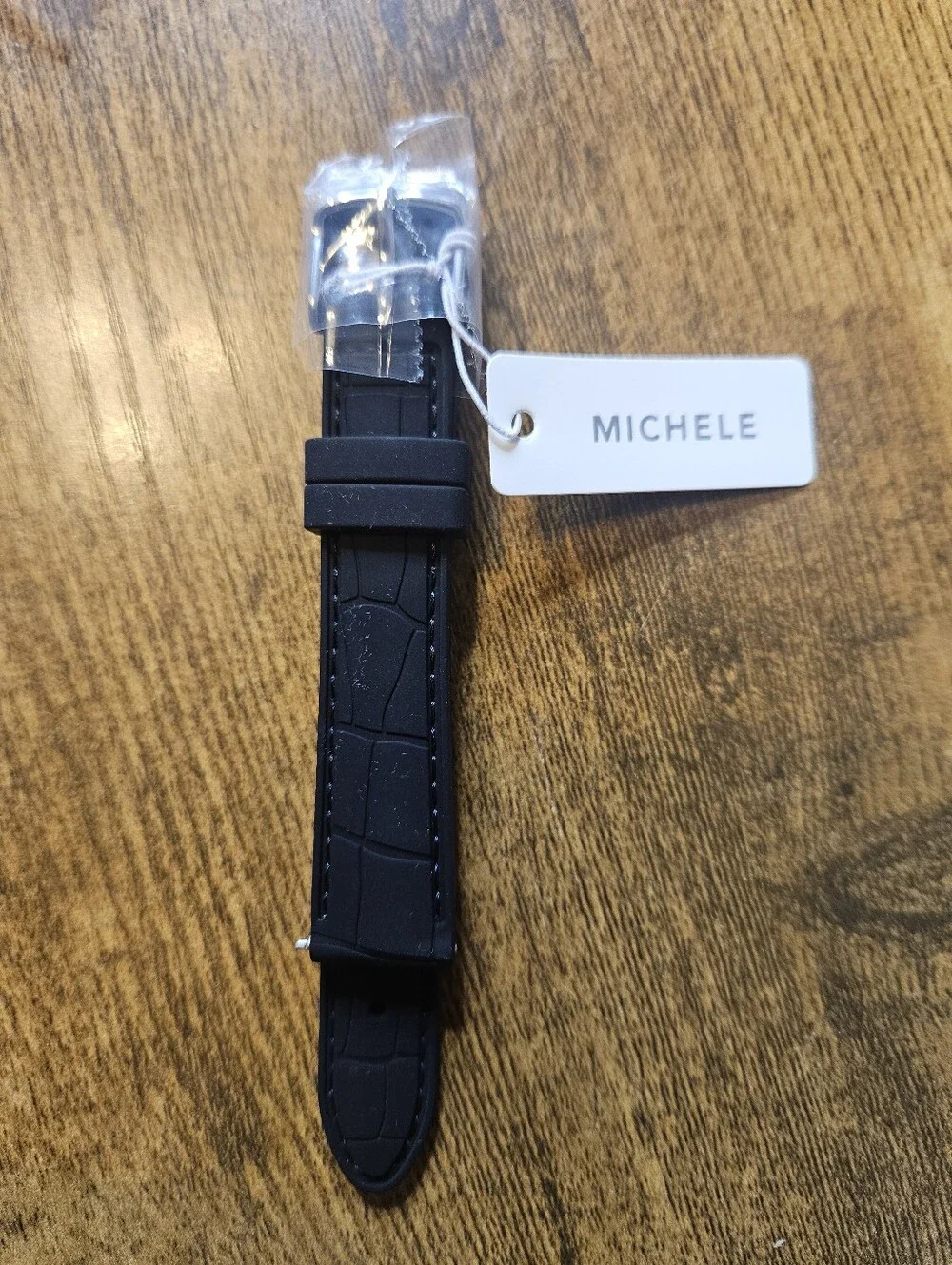 NEW Genuine Michele 16mm Black Silicone Watch Band Strap With Drawstring Bag